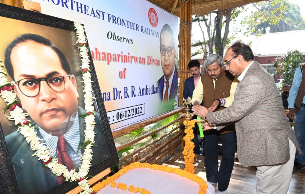 NFR General Manager Anshul Gupta leads others in paying homage to Dr BR Ambedkar during his The 66th death anniversary on December 6. (Photo Courtesy: NFR CPRO)